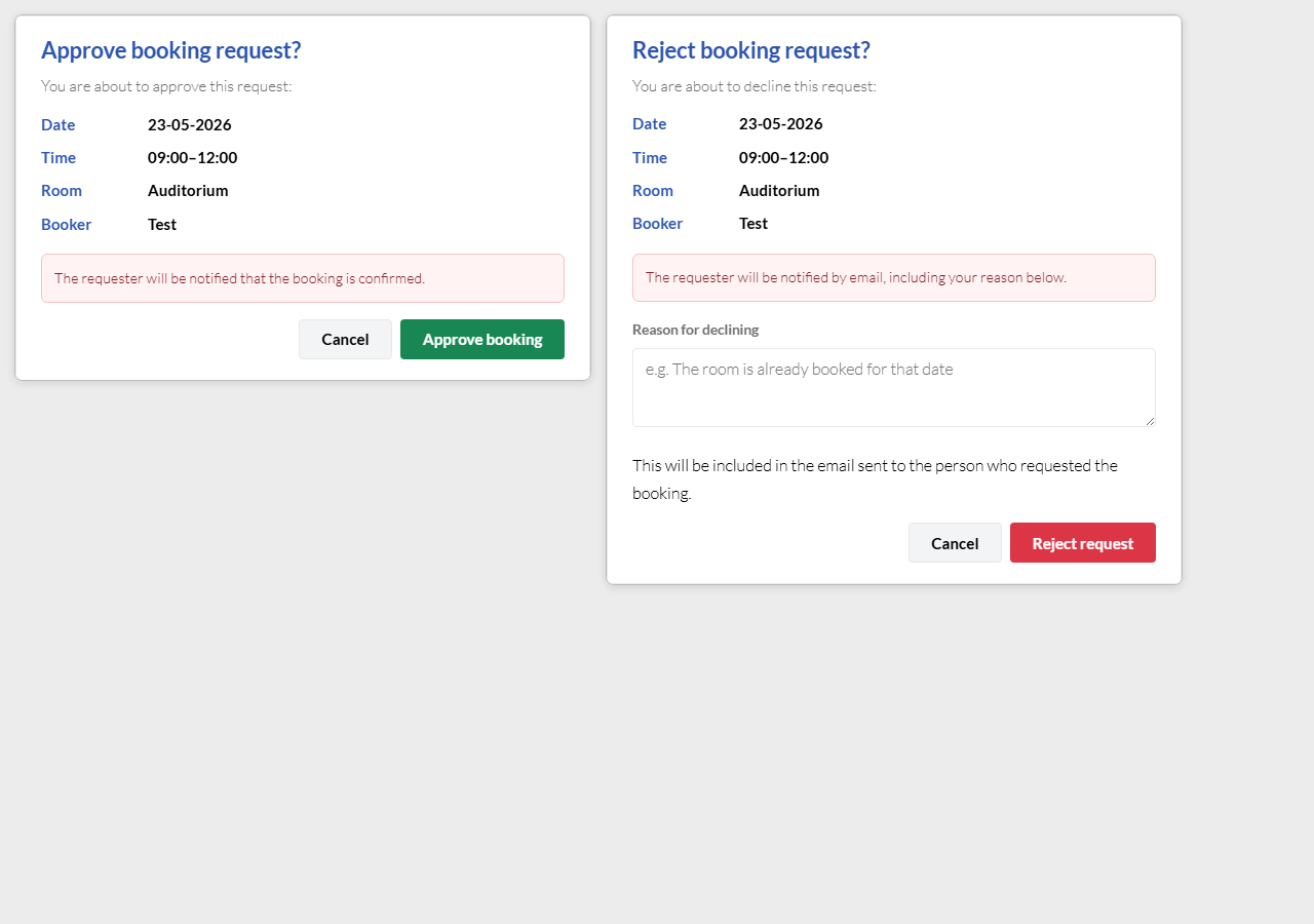 Approve and reject modals