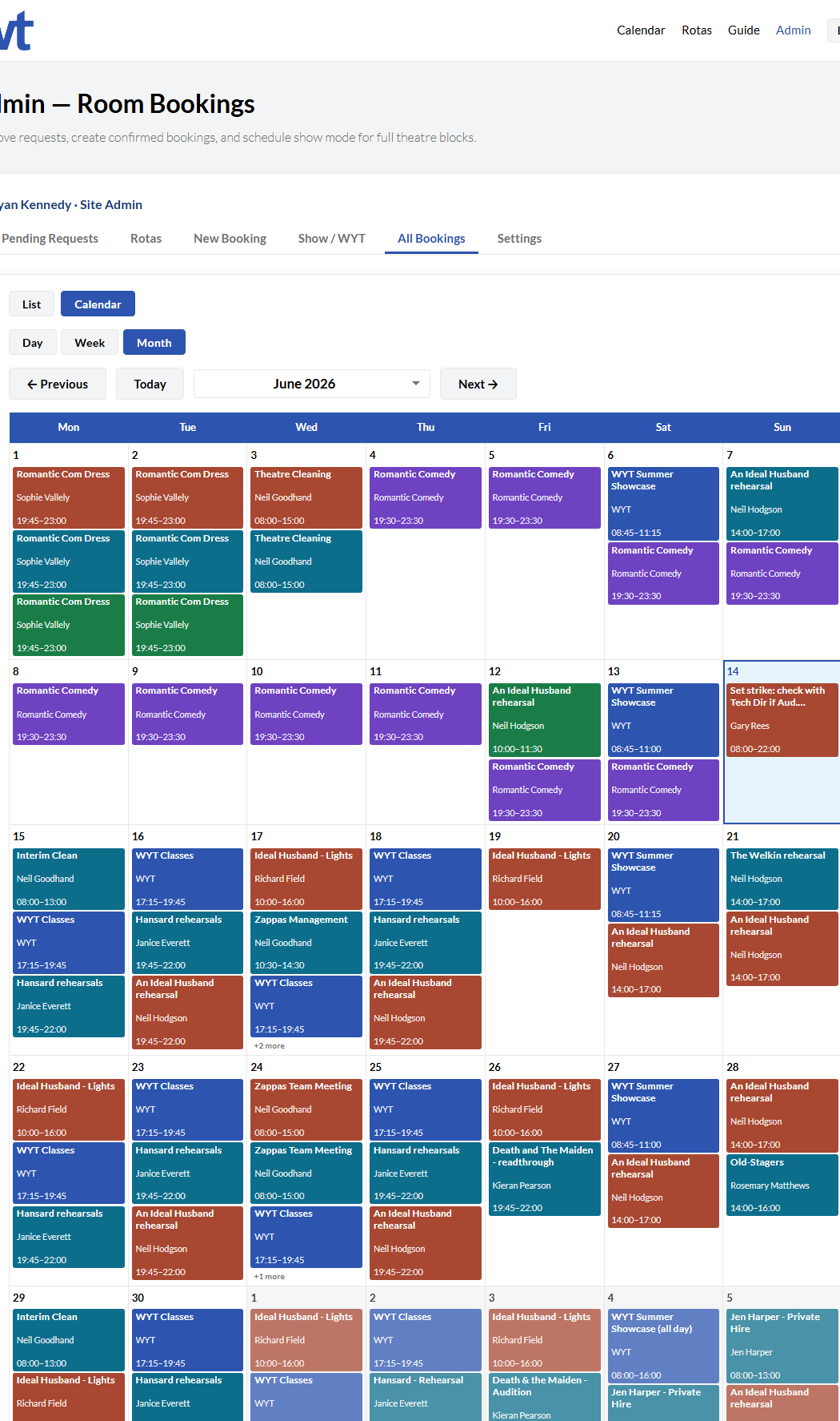 Admin calendar month view
