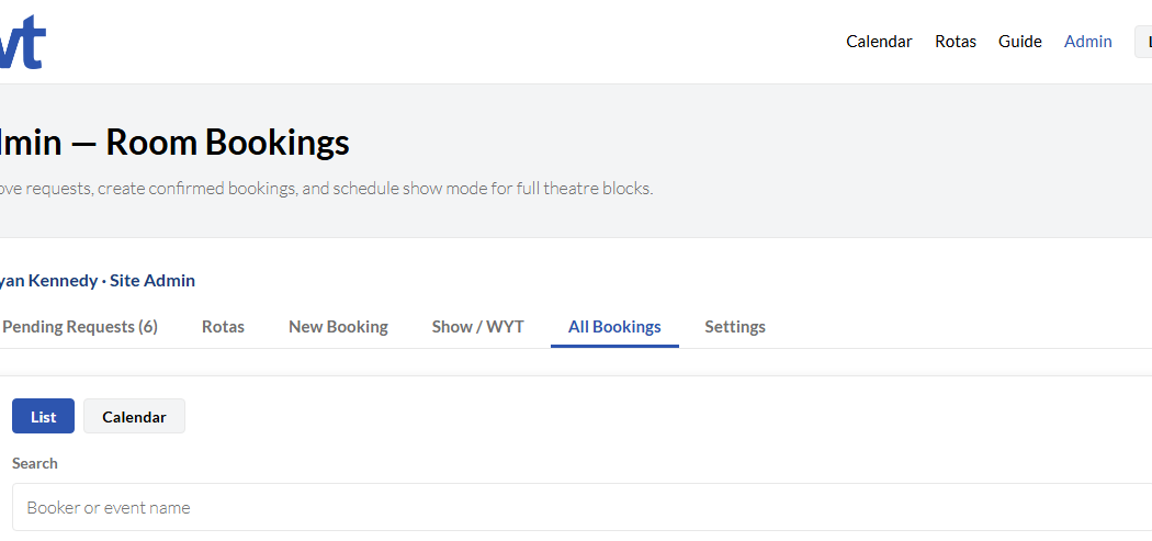 All bookings search and filters