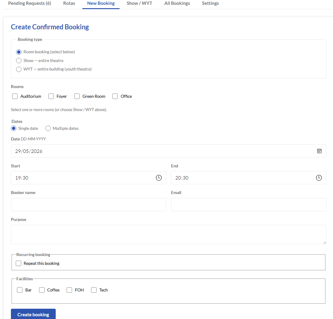 New booking form