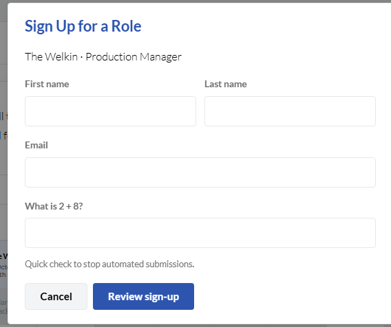 Volunteer rota sign-up form
